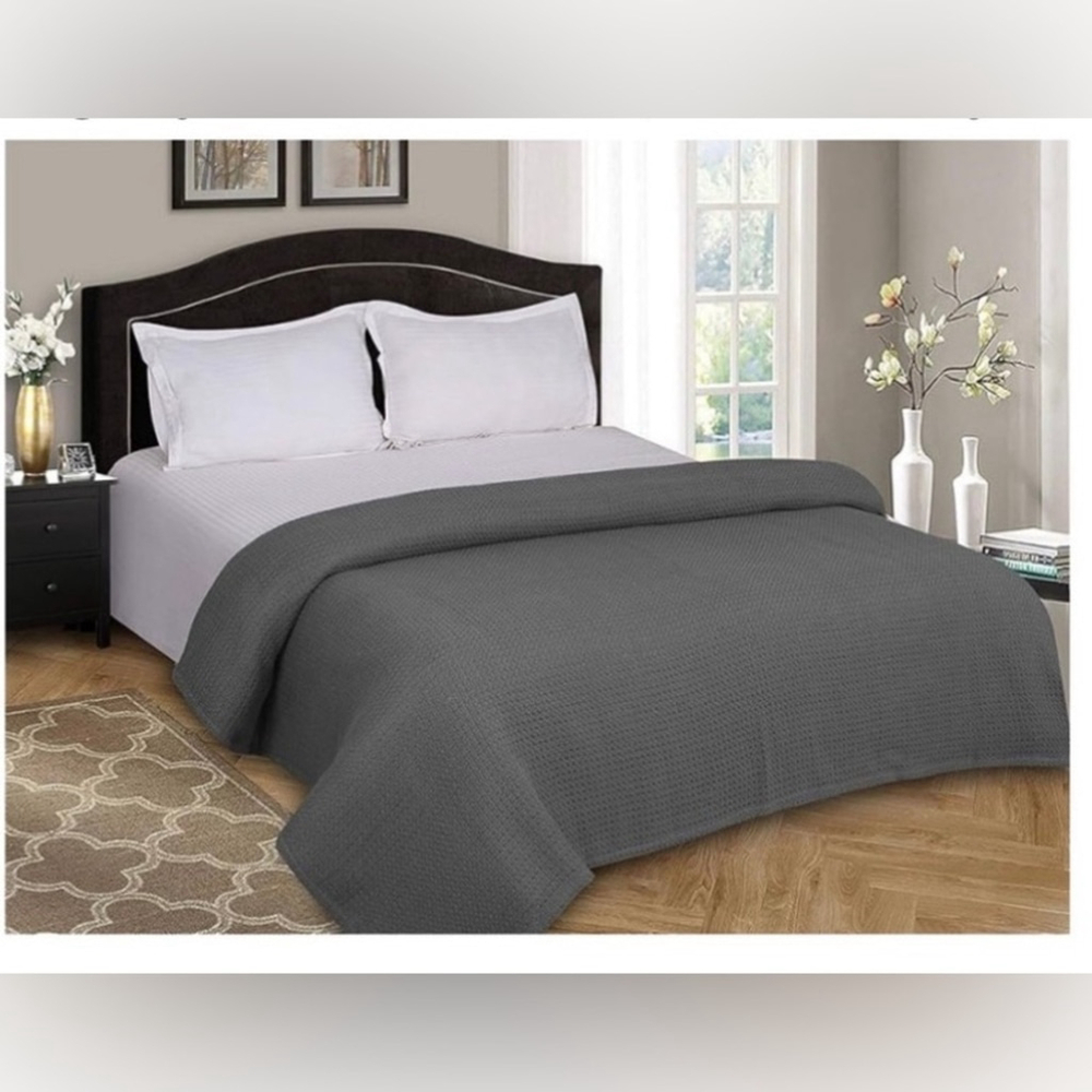 NEW Belizza Home 100% Cotton Queen Blanket Cotton Thermal Blanket Charcoal Grey